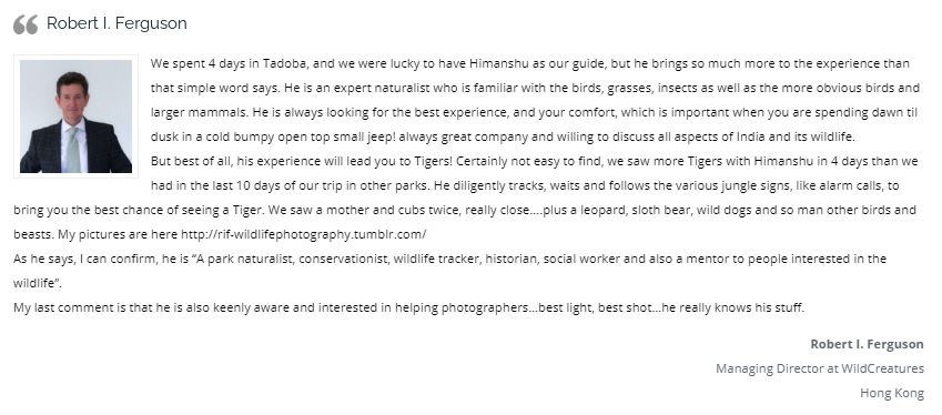 Robert Ferguson's Review of Himanshu Bagde's Safari Service