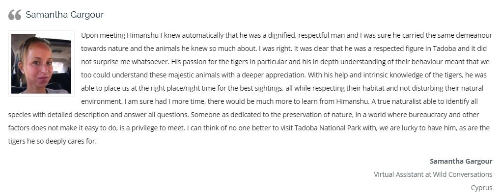 Samantha Gargour's Review of Himanshu Bagde's Safari Service
